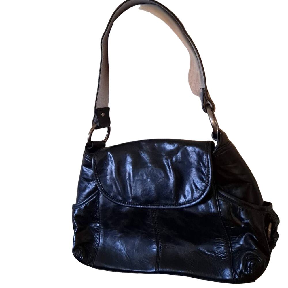 Kenneth Cole Reaction Black Leather Shoulder Bag